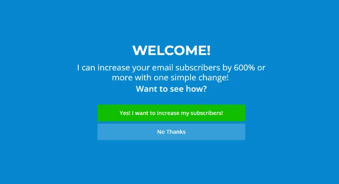 Previzualizare pe ecran complet de bun venit Fullscreen welcome mat preview