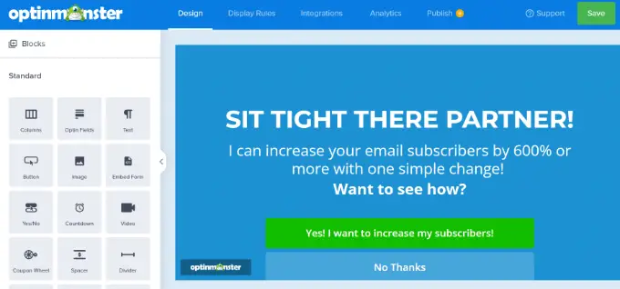 Șablonul implicit de intrare Customize your fullscreen campaign