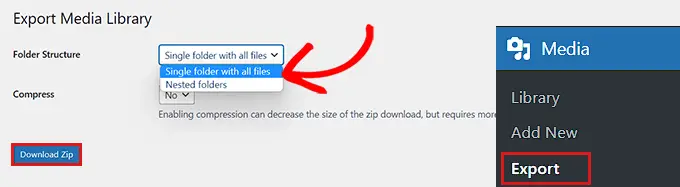 エクスポート メディア ライブラリ プラグインを使用したダウンロード メディア ライブラリ Download the media library using the Export Media Library plugin