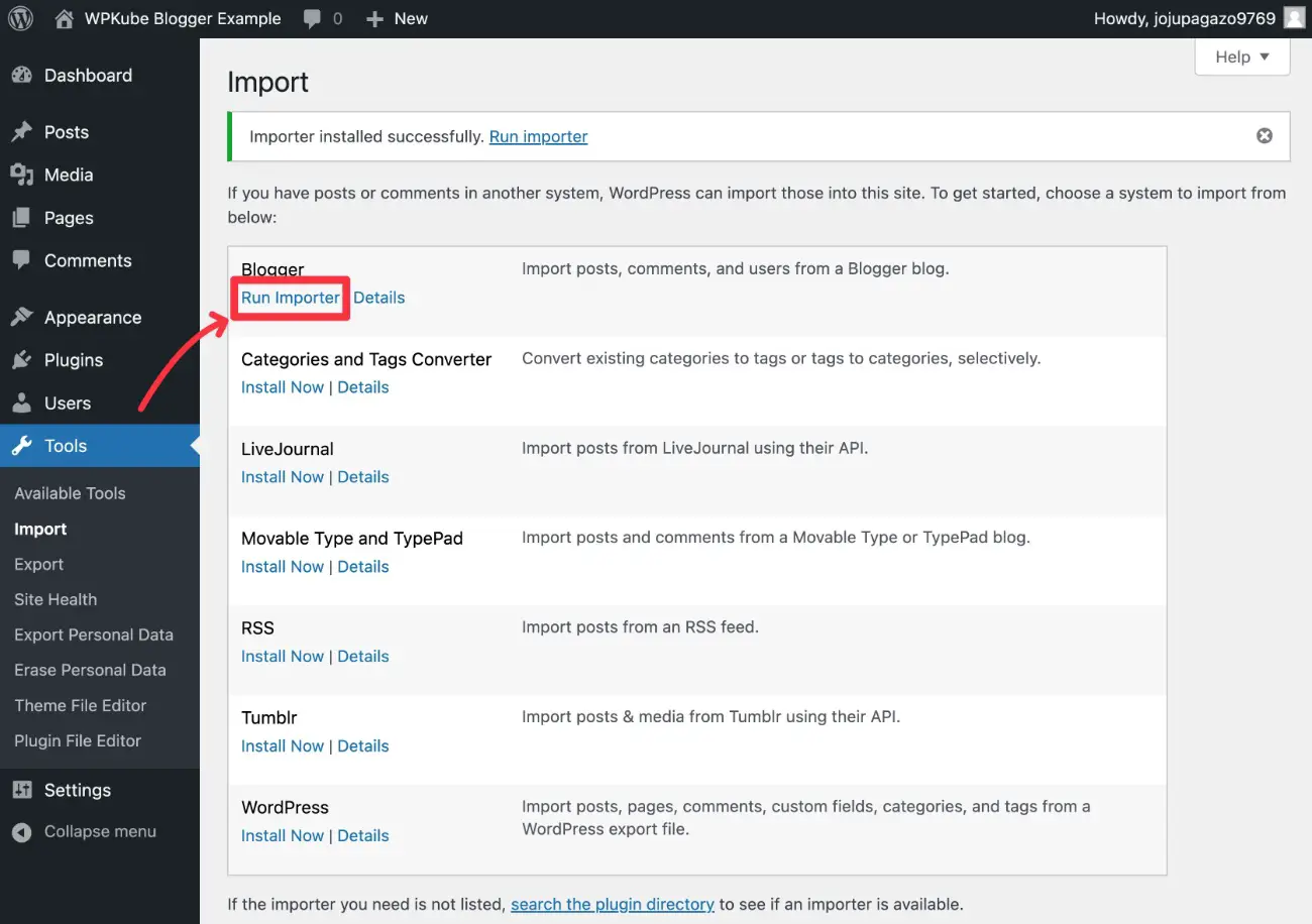 ツールを実行して Blogger を WordPress に移行する