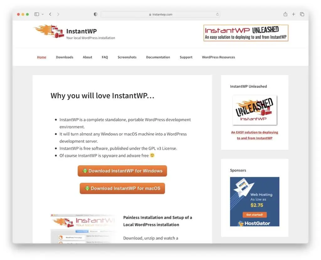 среда разработки WordPress InstantWP