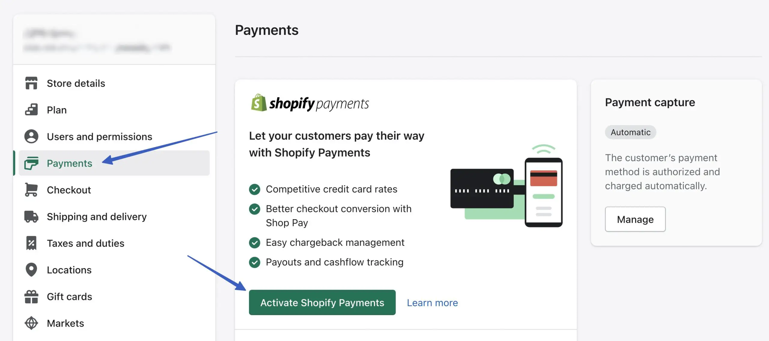 Shopify WordPress統合のためのshopify支払いの有効化