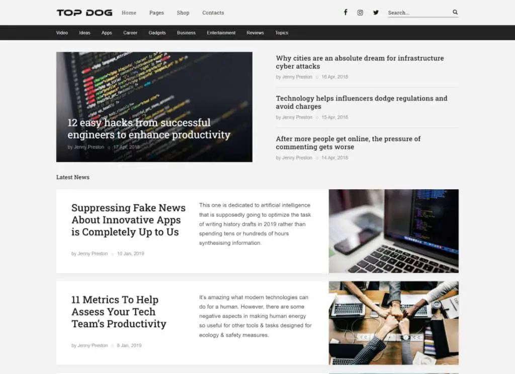 Top Dog - Tema WordPress per blog e riviste Elementor all-in-one