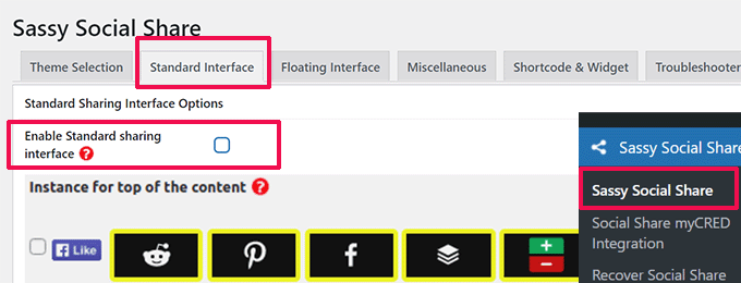 Come integrare i pulsanti di condivisione e la chat di WhatsApp in WordPress 5 Enable Standard sharing interface