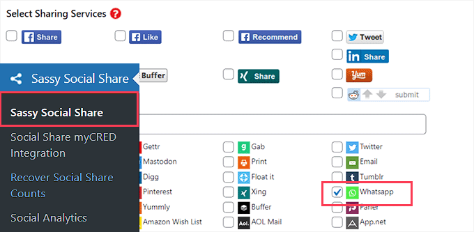 Come integrare i pulsanti di condivisione e la chat di WhatsApp in WordPress 2 Choose Sharing Services