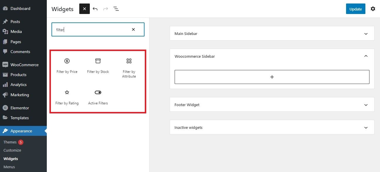 Filtri prodotti predefiniti di WooCommerce