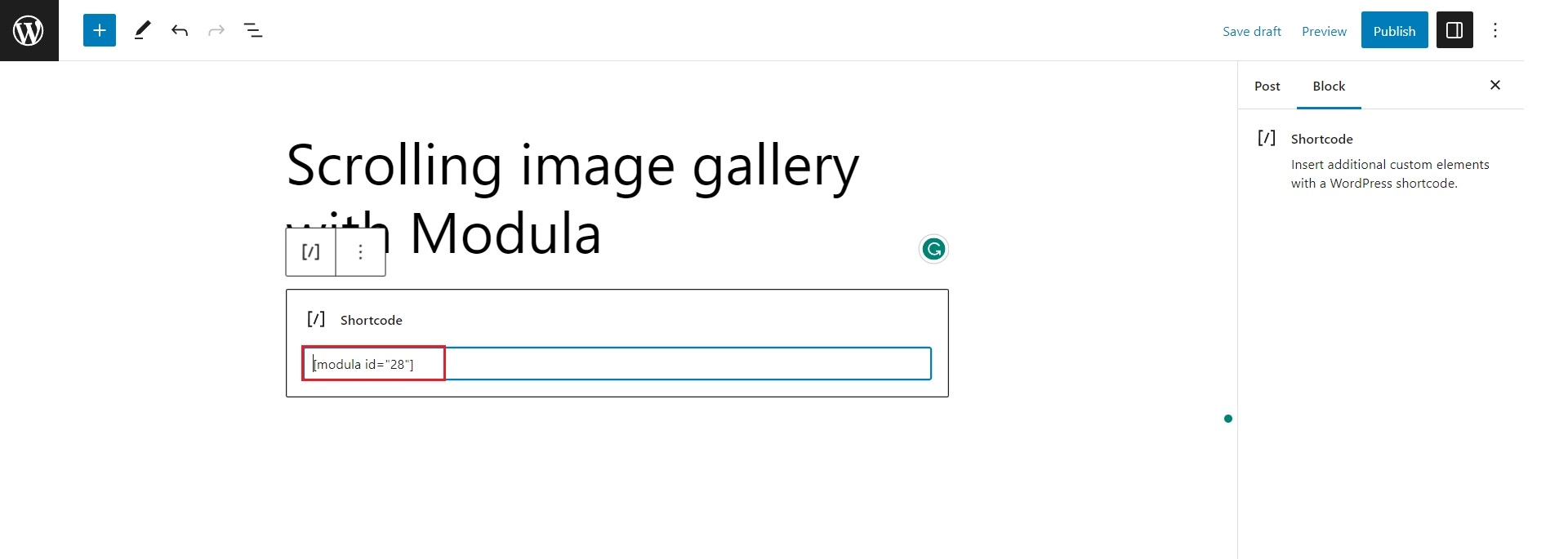 Kısa kodu doğrudan yapıştırın