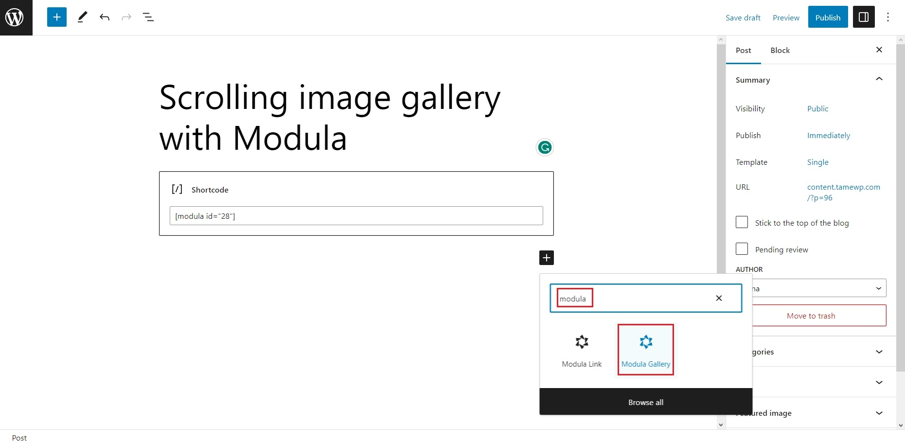 Modula bloğunu ara