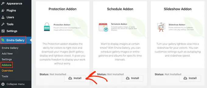 تفعيل إضافة الحماية لمعرض إنفيرا Activating the Protection addon for Envira Gallery