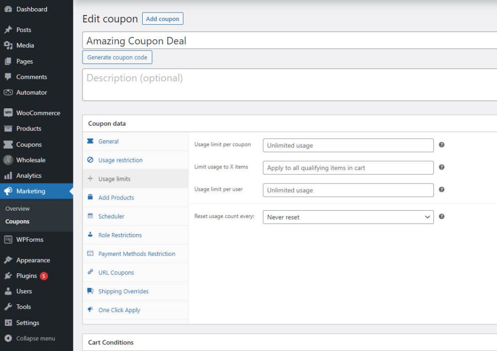 วิธีจำกัดการใช้คูปองใน WooCommerce-screencap1b - คูปองขั้นสูง How To Limit Coupon Usage In WooCommerce