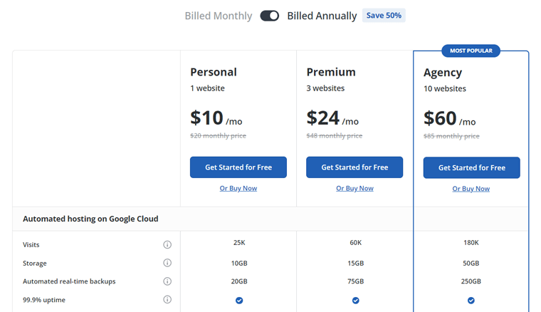 10Web AI Website Builder 定价计划