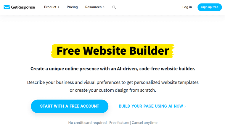 带有 AI 工具的 GetResponse Website Builder