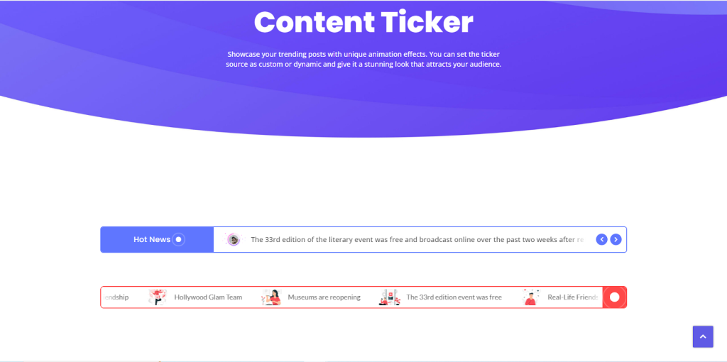 Royal Elementor Addons tem um plugin de ticker de conteúdo