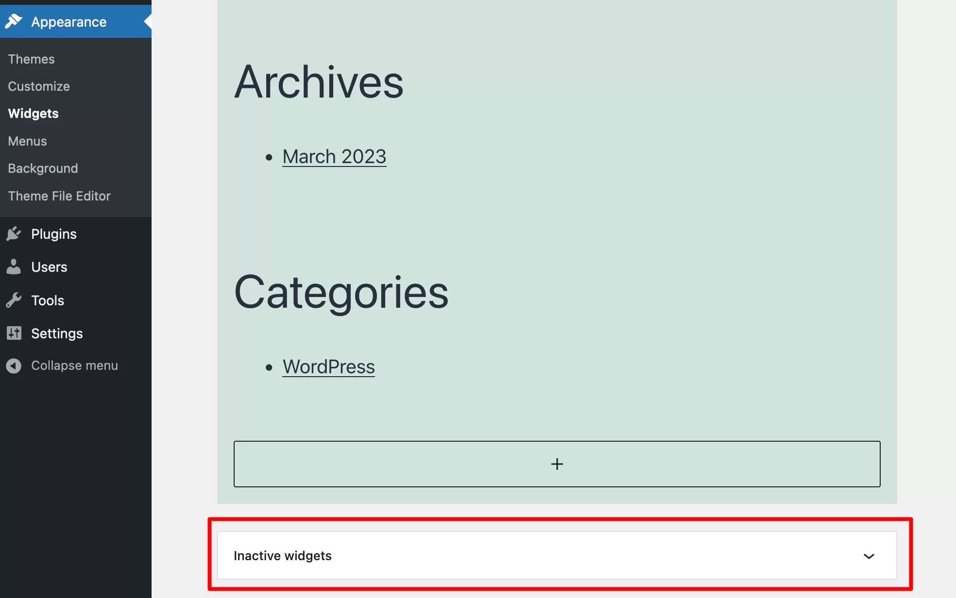 刪除 WordPress 主題後停用小部件。