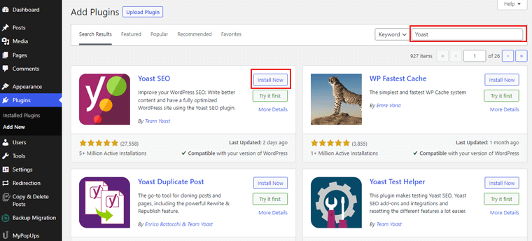 ค้นหาและติดตั้ง Yoast SEO