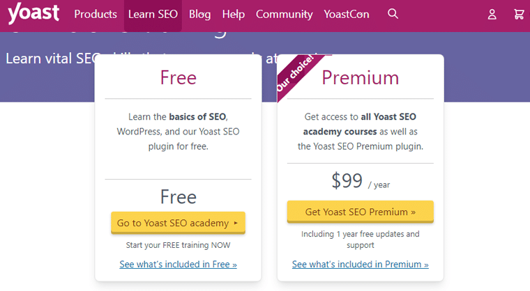 ราคา Yoast SEO สำหรับ Yoast เทียบกับ All in One SEO