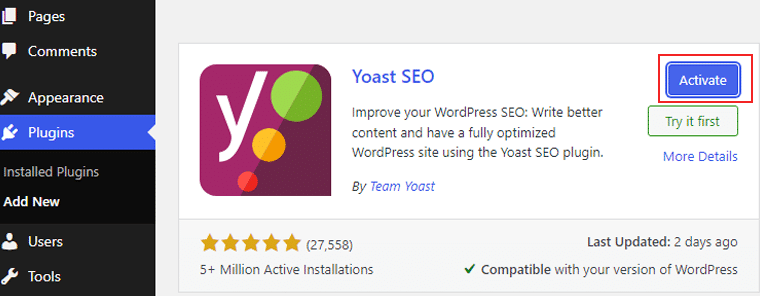 เปิดใช้งานปลั๊กอิน Yoast SEO