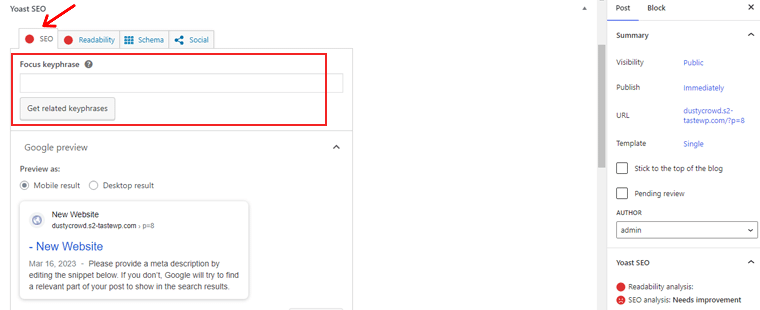 Yoast SEO Focus คีย์วลี