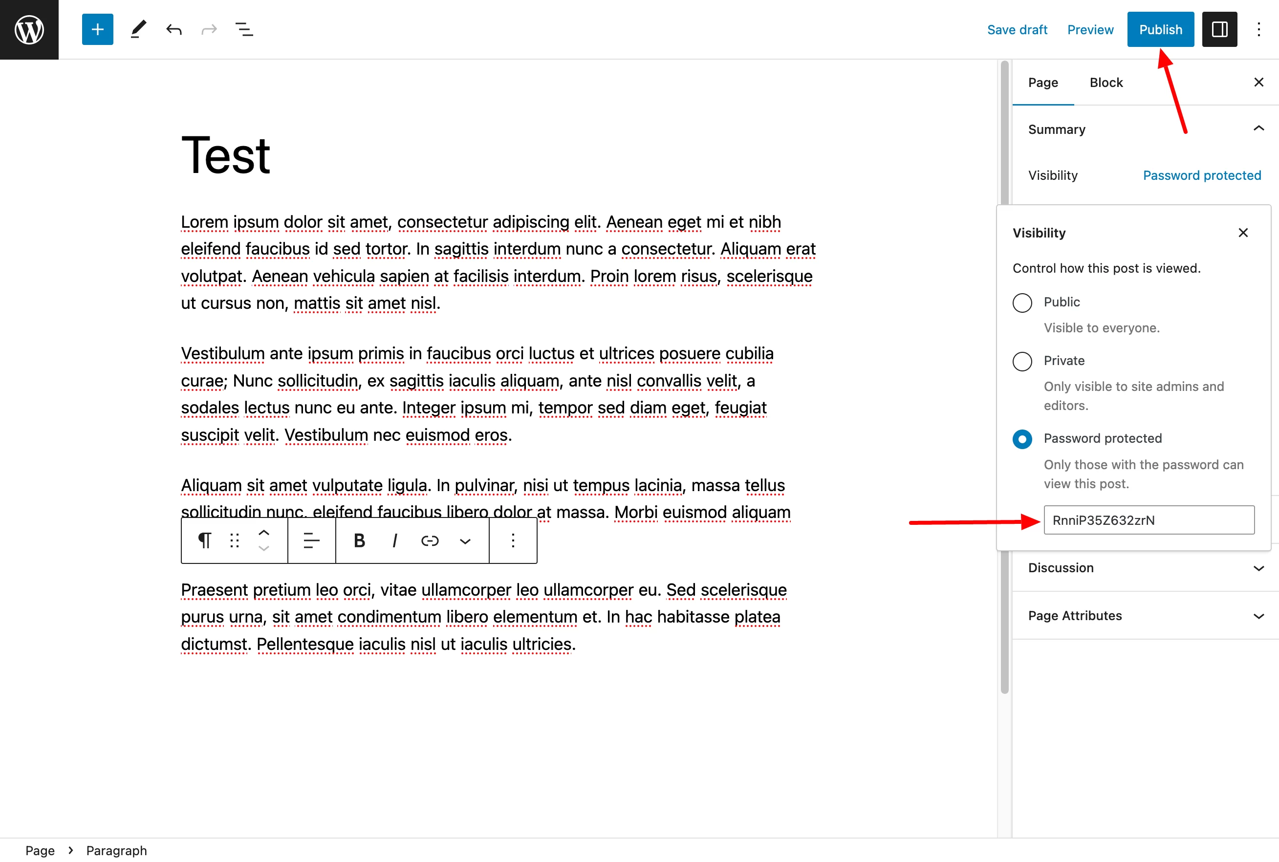 Pe WordPress, puteți seta o parolă pentru o pagină înainte de a o publica.