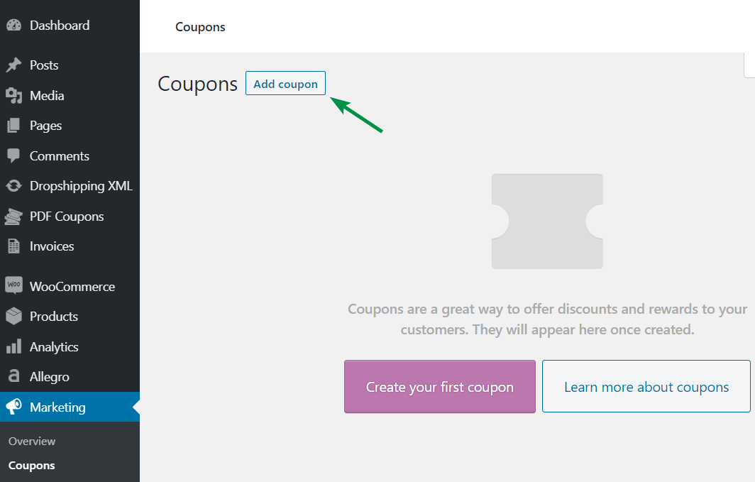 วิธีเปิดใช้งาน จากนั้นเพิ่ม WooCommerce Coupon