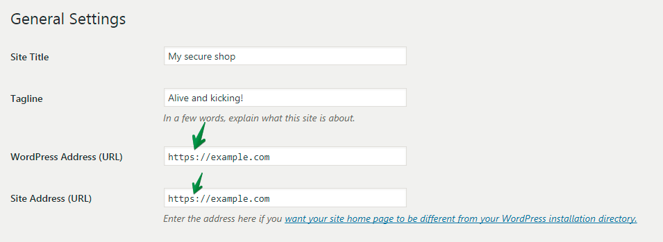ที่อยู่ไซต์ในการตั้งค่าทั่วไปของ WordPress