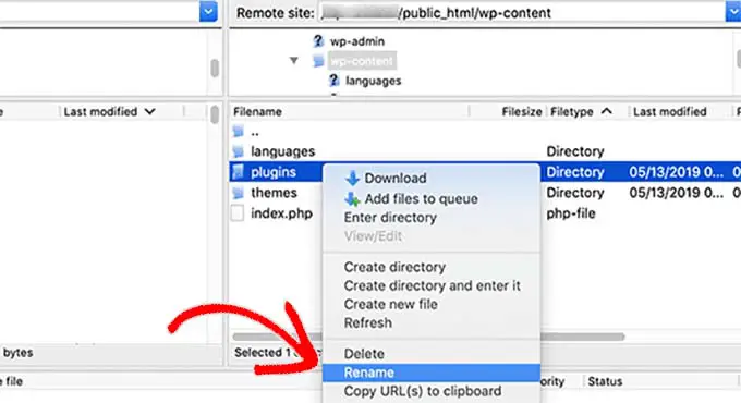 Cambiar el nombre de la carpeta de complementos Rename plugins folder