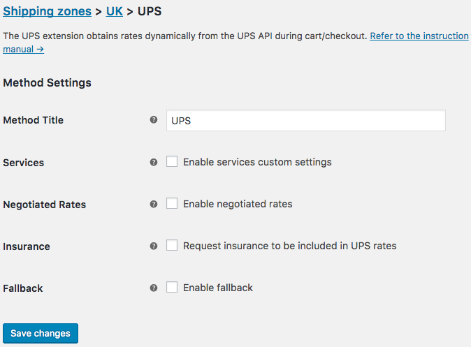 Plugin UPS WooCommerce - pengaturan metode pengiriman