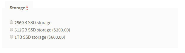 Página de producto de WooCommerce personalizada con campos de radio