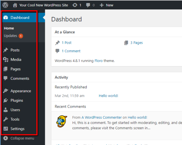 guia para o painel de administração do wordpress
