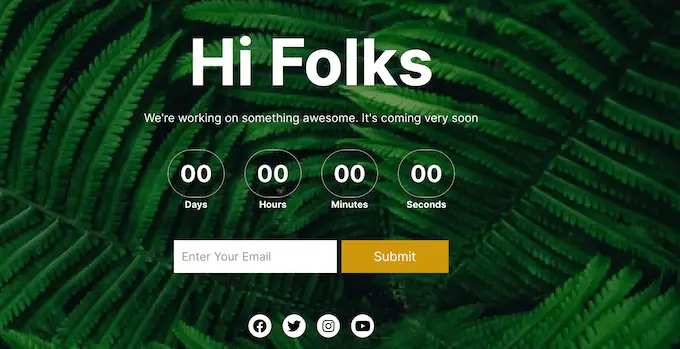 Uma página em breve, criada usando SeedProd A coming soon page, created using SeedProd