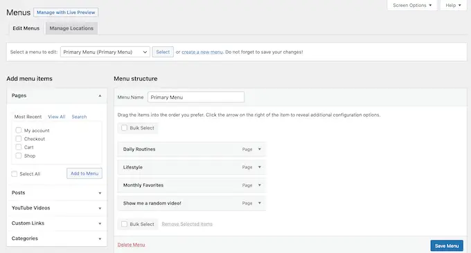 Menambahkan menu navigasi ke vlog WordPress Adding a navigation menu to a WordPress vlog