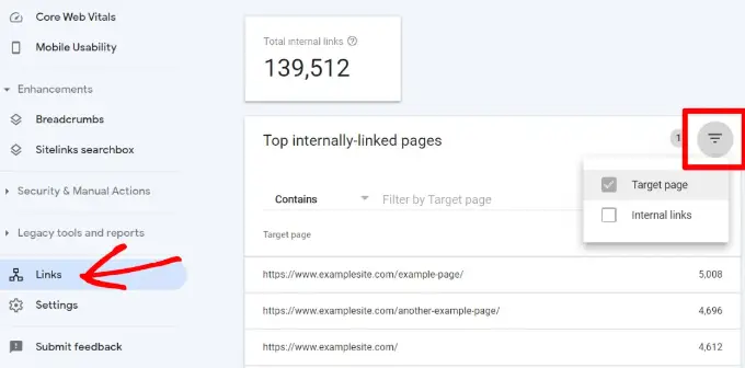 Filtruj linki wewnętrzne Filter internal links
