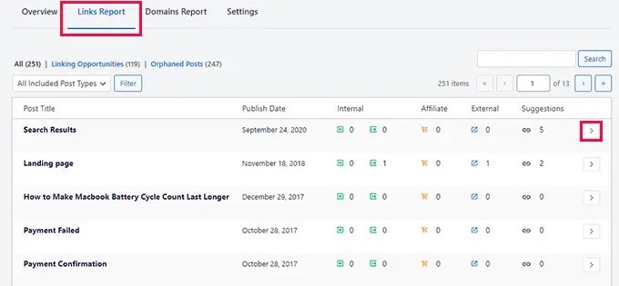Raport o linkach Links report