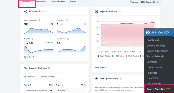 Panel statystyk wyszukiwania Search statistics dashboard