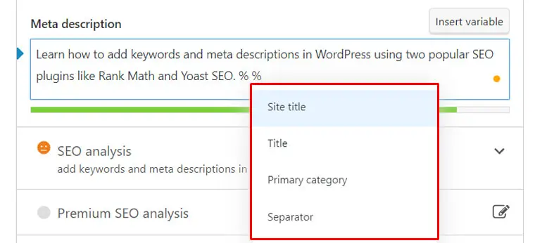 Variablen für die Meta-Beschreibung mit Yoast
