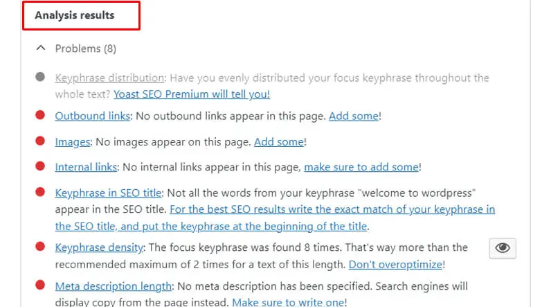 Analyseergebnisse von Yoast SEO