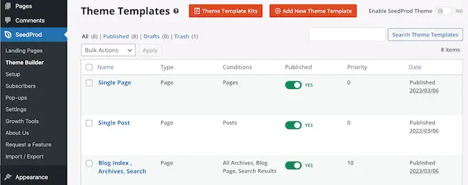 SeedProd 테마 빌더 The SeedProd theme builder