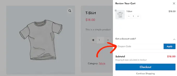 Agregar códigos de cupón a un carrito lateral deslizante en WooCommerce Adding coupon codes to a sliding side cart in WooCommerce