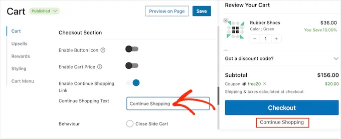 Personalización del texto 'Seguir comprando' Customizing the 'Continue shopping' text