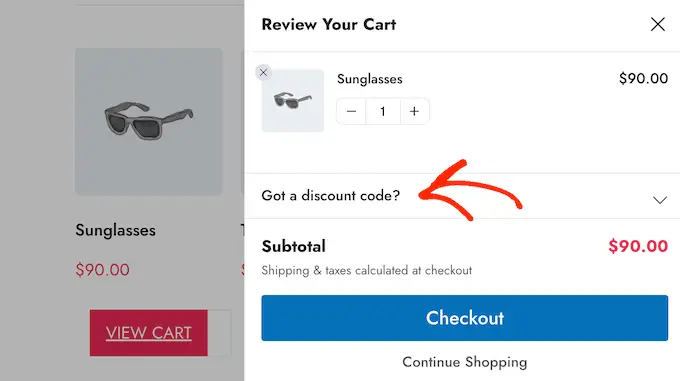 Un ejemplo de un diseño minimizado para códigos de cupón y descuentos An example of a minimized layout for coupon codes and discounts
