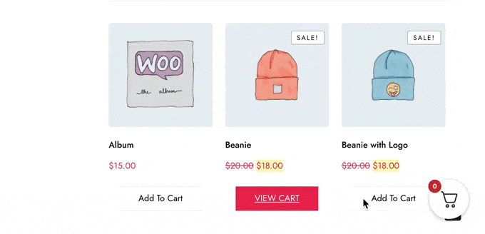 Un ejemplo de un carrito deslizante en WooCommerce An example of a sliding cart in WooCommerce