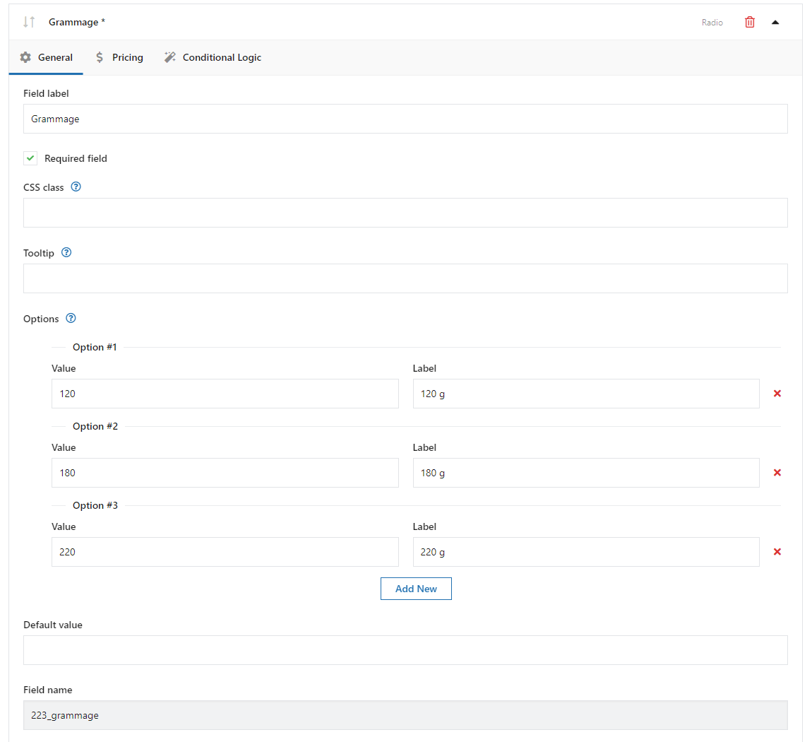 Bir WooCommerce tişört tasarımcısı eklentisi ile gramaj radyo alanını düzenleme