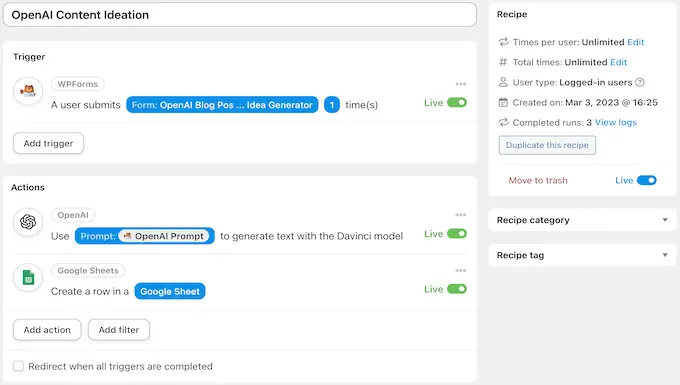Automator 및 OpenAI 콘텐츠 아이디어 레시피 Automator and OpenAI content ideation recipe