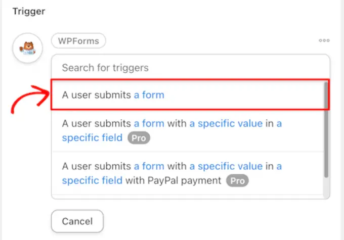 WPForms Automator 트리거 WPForms Automator trigger