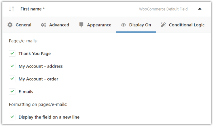 自定义结帐字段 WooCommerce - 在设置上显示