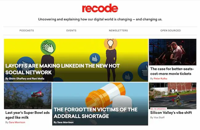Contoh desain blog: Recode
