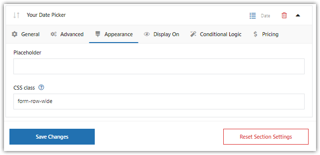 Paramètres CSS de WooCommerce Checkout Datepicker