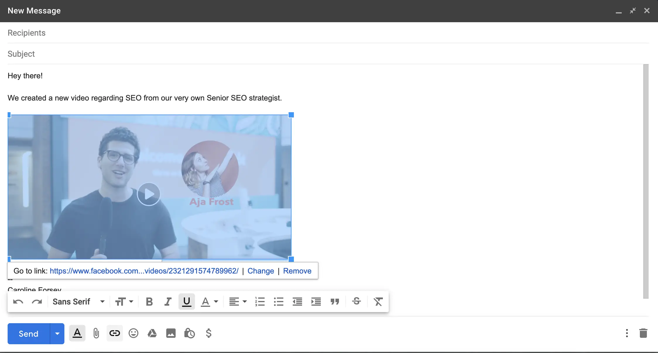 Jak osadzić wideo w wiadomości e-mail, łącząc obraz z witryną wideo.