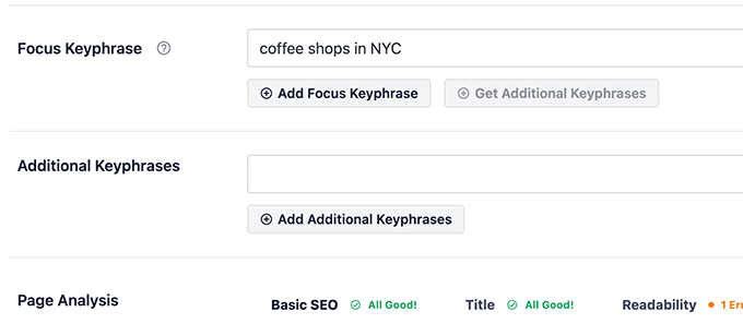 Frase chiave SEO All in One All in One SEO focus Keyphrase