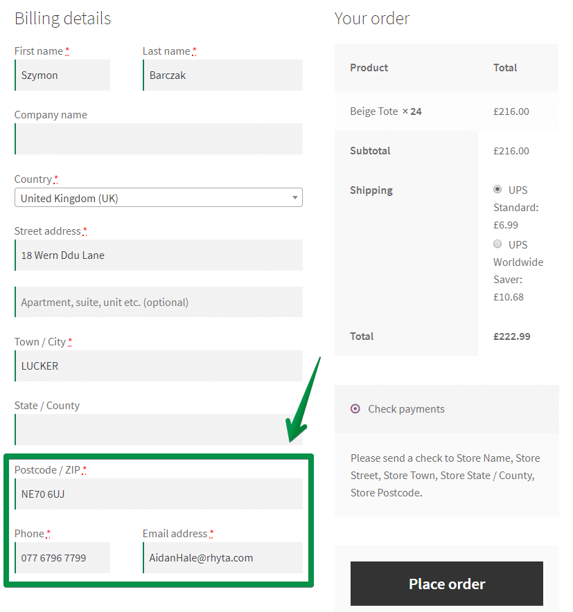 Validación de campos de pago predeterminados en WooCommerce